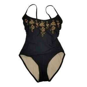 Carol Wior Women's One Piece Swimsuit Black Gold Size 12